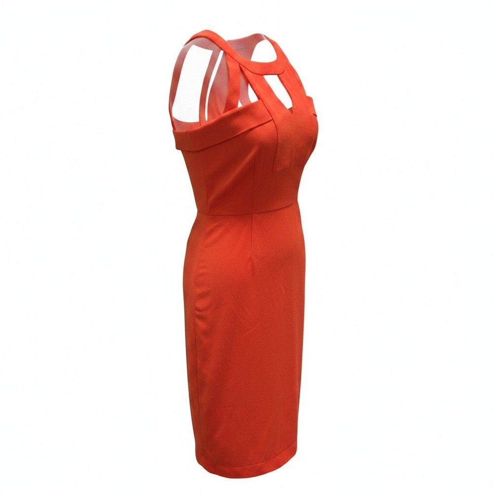 Sheath Dress BCBGMAXAZRIA‎ 2 Womens Orange Excellent Cutout V-Neck Crepe Midi